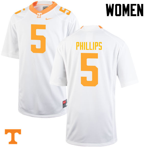 Women #5 Kyle Phillips Tennessee Volunteers College Football Jerseys-White - Click Image to Close